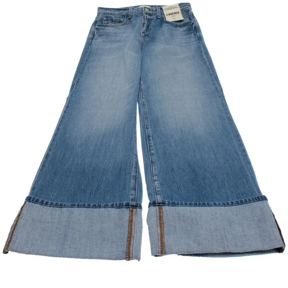 L'agence NWT Denim Jeans Sz 25 US Miley Ultra High Rise Wide Leg in Blue Cotton - Picture 3 of 13